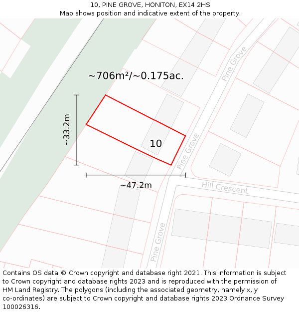 10, PINE GROVE, HONITON, EX14 2HS: Plot and title map
