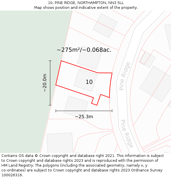 10, PINE RIDGE, NORTHAMPTON, NN3 5LL: Plot and title map