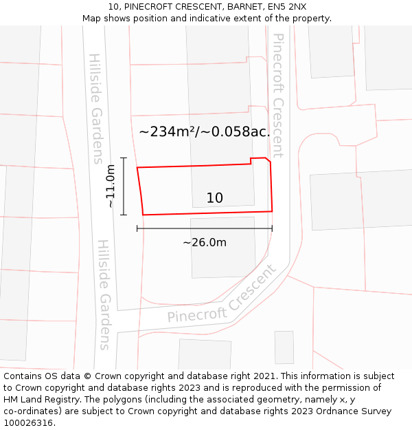 10, PINECROFT CRESCENT, BARNET, EN5 2NX: Plot and title map