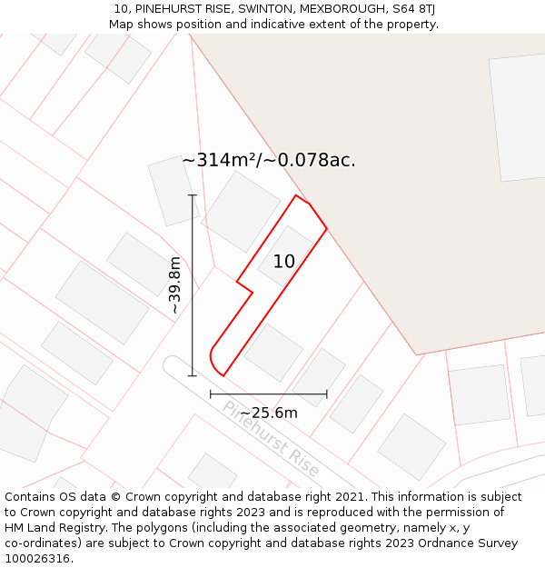 10, PINEHURST RISE, SWINTON, MEXBOROUGH, S64 8TJ: Plot and title map