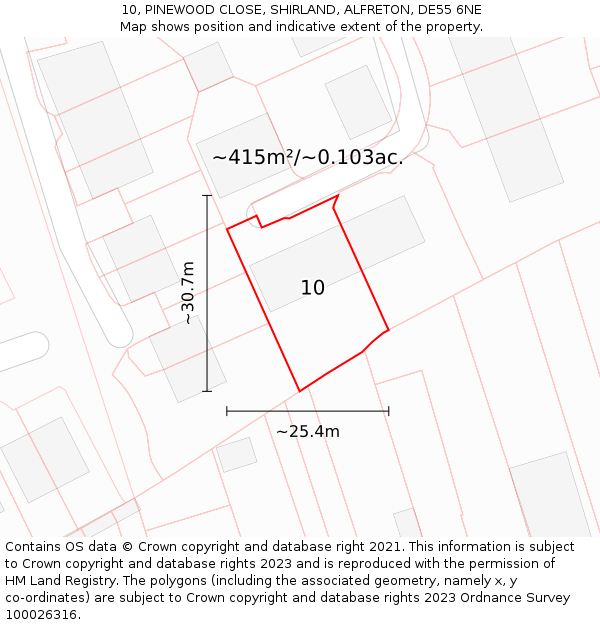 10, PINEWOOD CLOSE, SHIRLAND, ALFRETON, DE55 6NE: Plot and title map