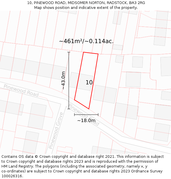 10, PINEWOOD ROAD, MIDSOMER NORTON, RADSTOCK, BA3 2RG: Plot and title map