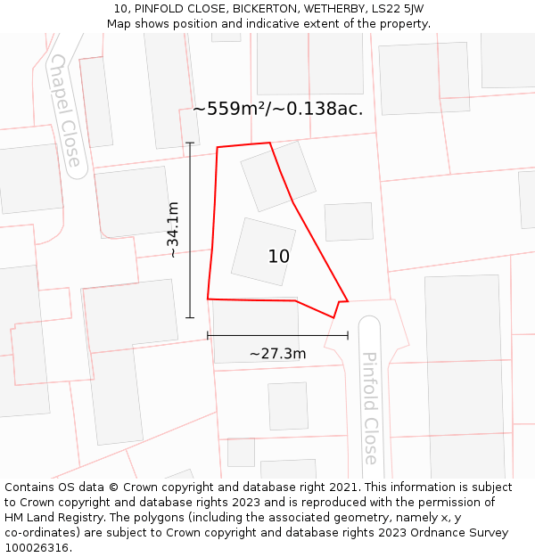 10, PINFOLD CLOSE, BICKERTON, WETHERBY, LS22 5JW: Plot and title map