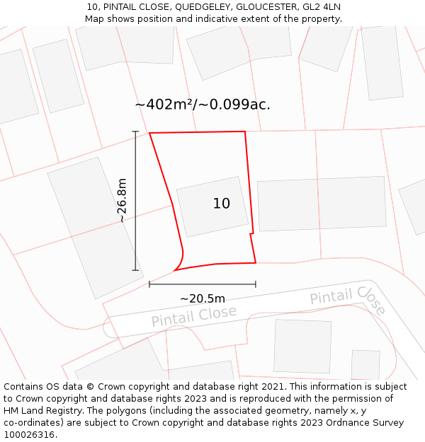 10, PINTAIL CLOSE, QUEDGELEY, GLOUCESTER, GL2 4LN: Plot and title map