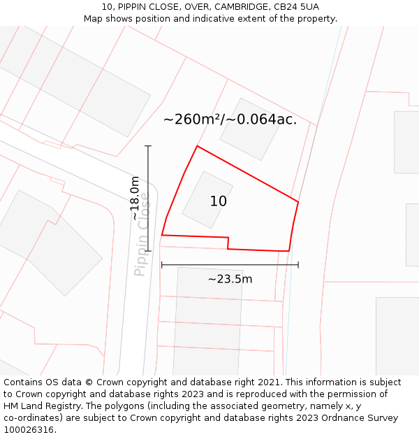 10, PIPPIN CLOSE, OVER, CAMBRIDGE, CB24 5UA: Plot and title map