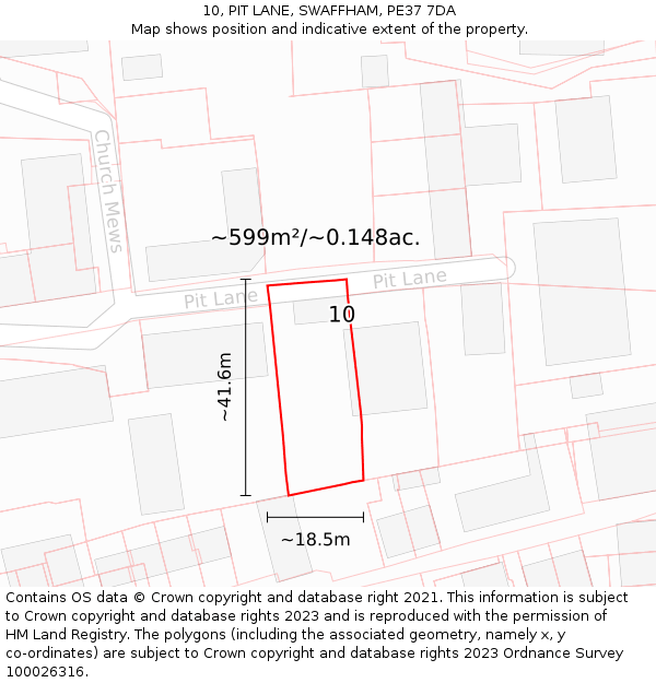 10, PIT LANE, SWAFFHAM, PE37 7DA: Plot and title map