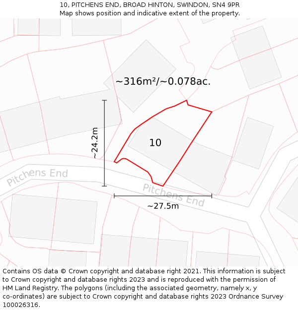 10, PITCHENS END, BROAD HINTON, SWINDON, SN4 9PR: Plot and title map