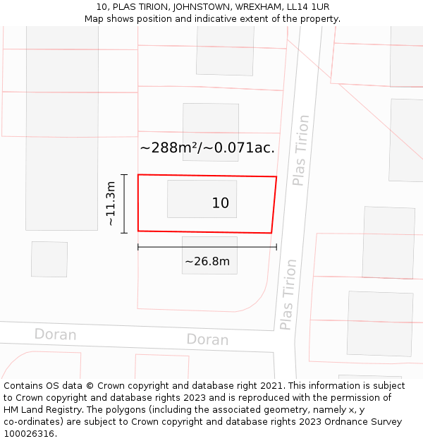 10, PLAS TIRION, JOHNSTOWN, WREXHAM, LL14 1UR: Plot and title map