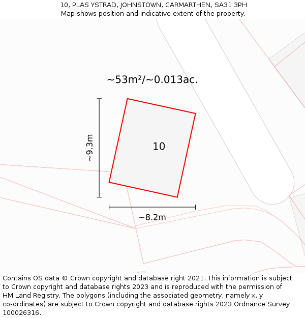 10, PLAS YSTRAD, JOHNSTOWN, CARMARTHEN, SA31 3PH: Plot and title map