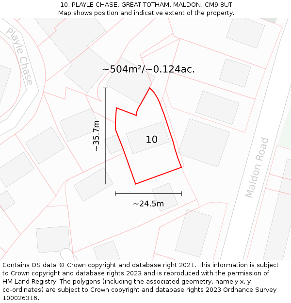 10, PLAYLE CHASE, GREAT TOTHAM, MALDON, CM9 8UT: Plot and title map