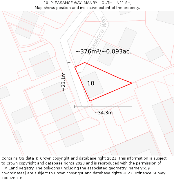 10, PLEASANCE WAY, MANBY, LOUTH, LN11 8HJ: Plot and title map