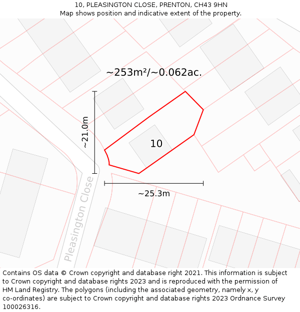 10, PLEASINGTON CLOSE, PRENTON, CH43 9HN: Plot and title map
