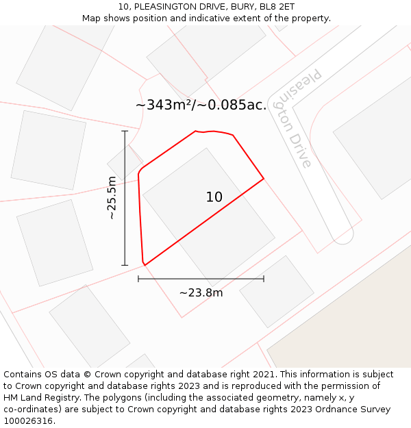 10, PLEASINGTON DRIVE, BURY, BL8 2ET: Plot and title map