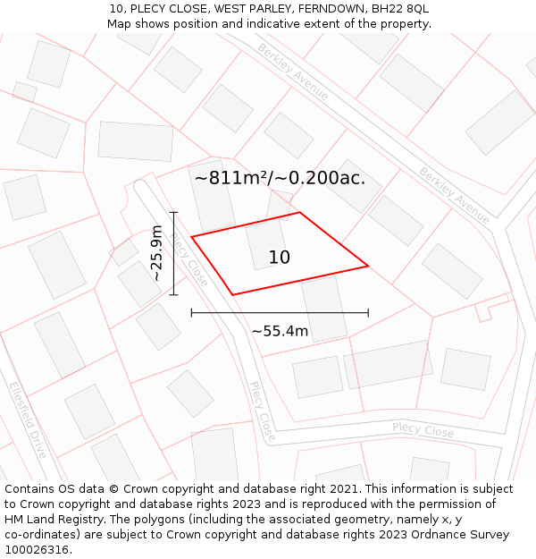 10, PLECY CLOSE, WEST PARLEY, FERNDOWN, BH22 8QL: Plot and title map
