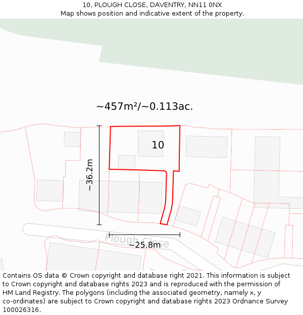 10, PLOUGH CLOSE, DAVENTRY, NN11 0NX: Plot and title map