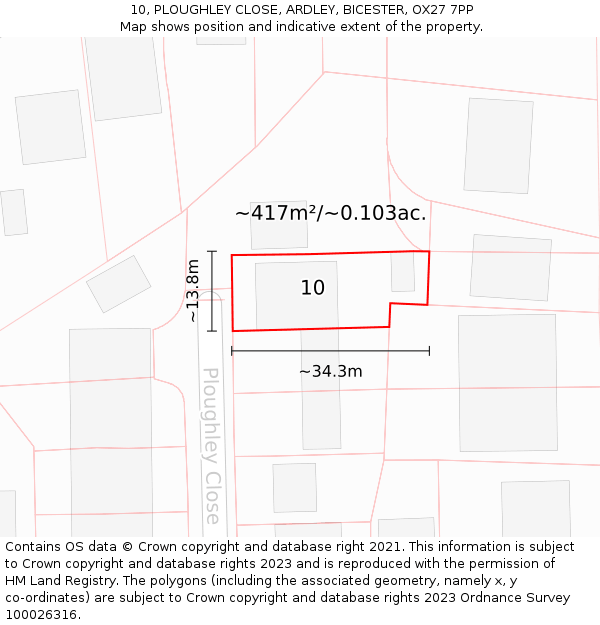 10, PLOUGHLEY CLOSE, ARDLEY, BICESTER, OX27 7PP: Plot and title map