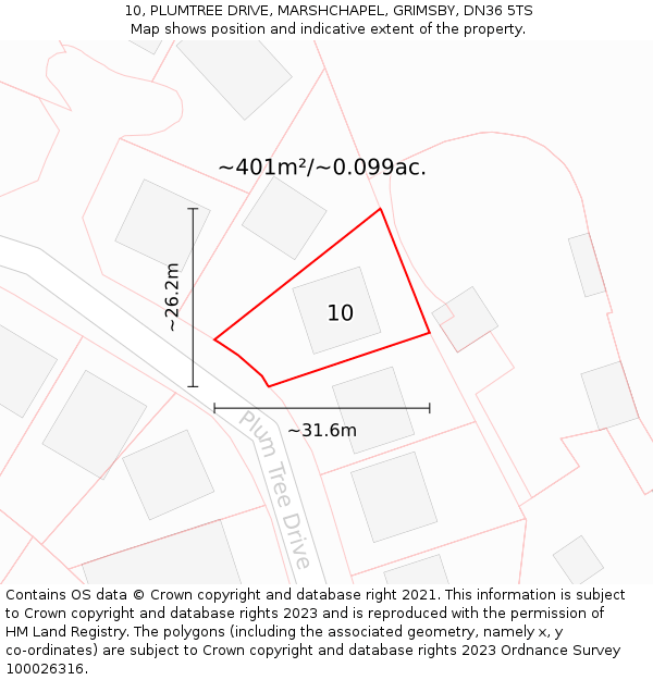10, PLUMTREE DRIVE, MARSHCHAPEL, GRIMSBY, DN36 5TS: Plot and title map