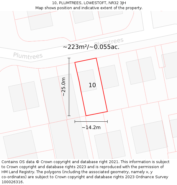 10, PLUMTREES, LOWESTOFT, NR32 3JH: Plot and title map