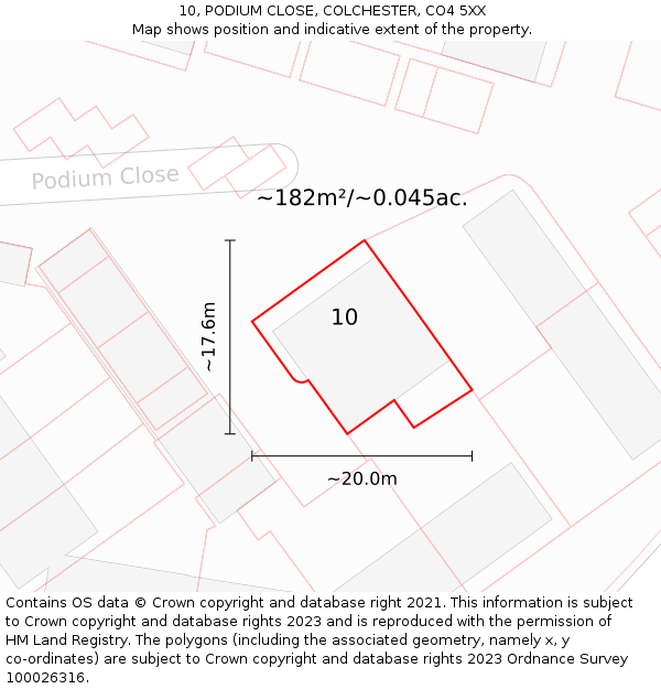 10, PODIUM CLOSE, COLCHESTER, CO4 5XX: Plot and title map