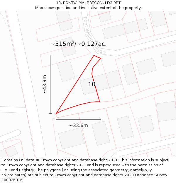 10, PONTWILYM, BRECON, LD3 9BT: Plot and title map