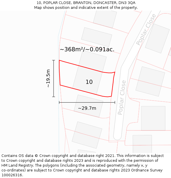 10, POPLAR CLOSE, BRANTON, DONCASTER, DN3 3QA: Plot and title map