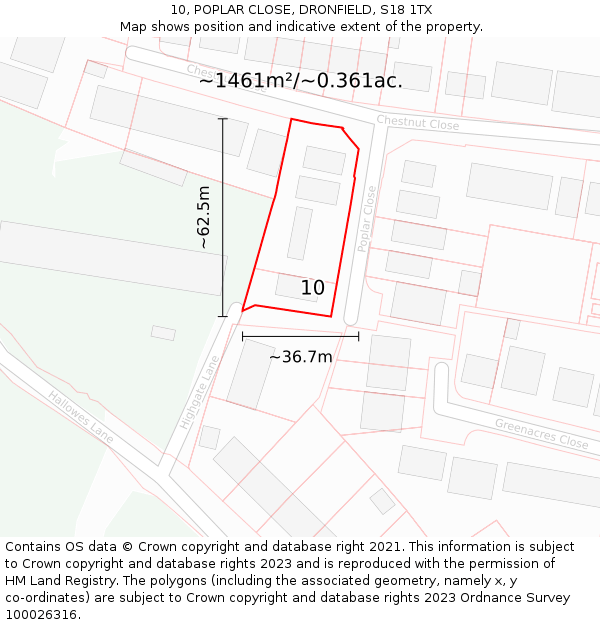 10, POPLAR CLOSE, DRONFIELD, S18 1TX: Plot and title map