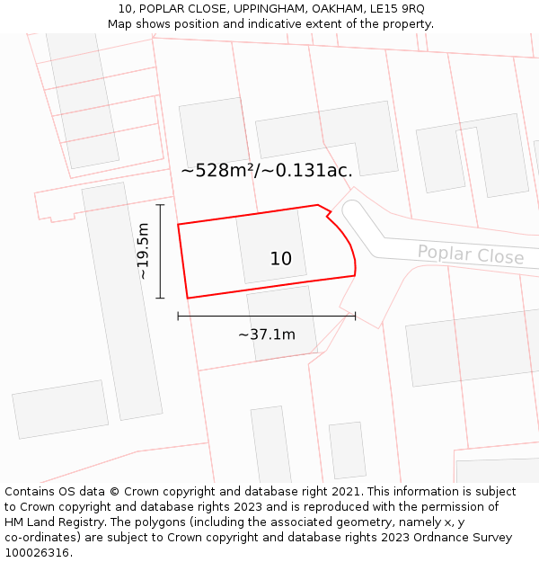 10, POPLAR CLOSE, UPPINGHAM, OAKHAM, LE15 9RQ: Plot and title map
