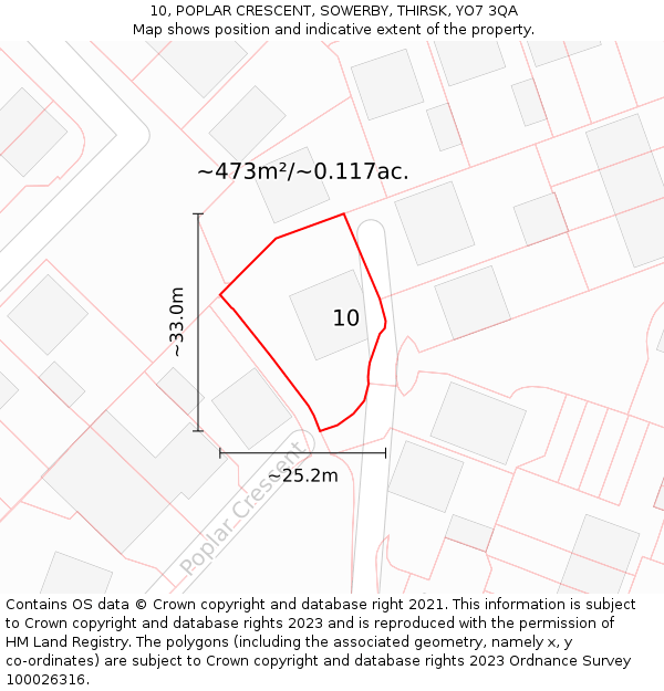 10, POPLAR CRESCENT, SOWERBY, THIRSK, YO7 3QA: Plot and title map