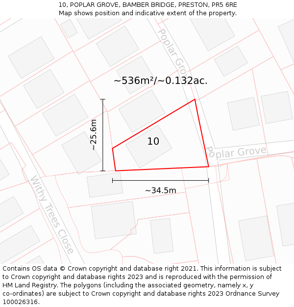 10, POPLAR GROVE, BAMBER BRIDGE, PRESTON, PR5 6RE: Plot and title map