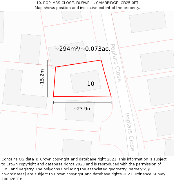 10, POPLARS CLOSE, BURWELL, CAMBRIDGE, CB25 0ET: Plot and title map