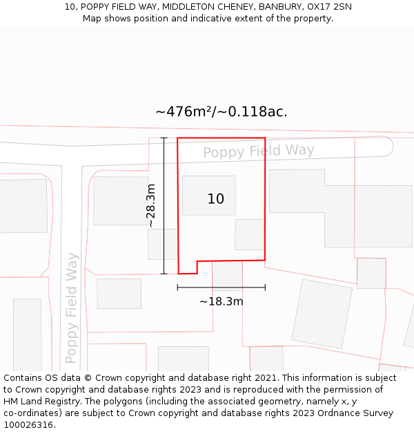 10, POPPY FIELD WAY, MIDDLETON CHENEY, BANBURY, OX17 2SN: Plot and title map