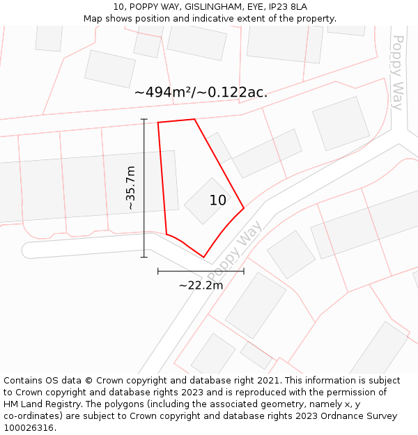 10, POPPY WAY, GISLINGHAM, EYE, IP23 8LA: Plot and title map