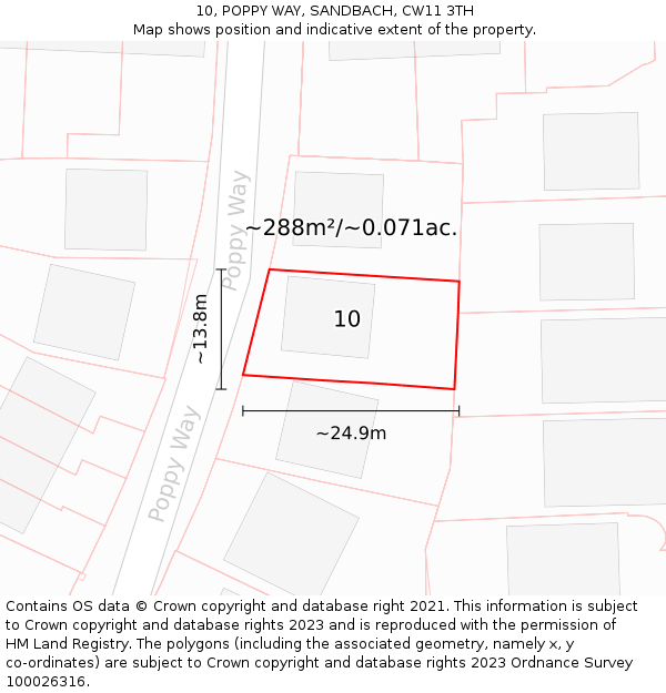 10, POPPY WAY, SANDBACH, CW11 3TH: Plot and title map