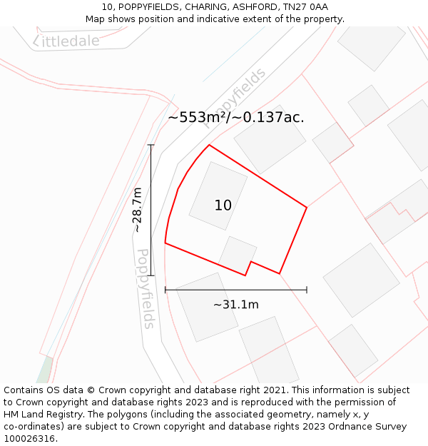 10, POPPYFIELDS, CHARING, ASHFORD, TN27 0AA: Plot and title map