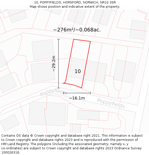 10, POPPYFIELDS, HORSFORD, NORWICH, NR10 3SR: Plot and title map
