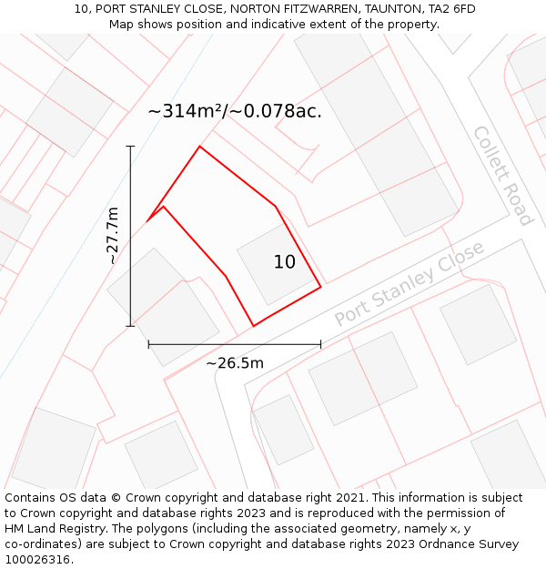 10, PORT STANLEY CLOSE, NORTON FITZWARREN, TAUNTON, TA2 6FD: Plot and title map