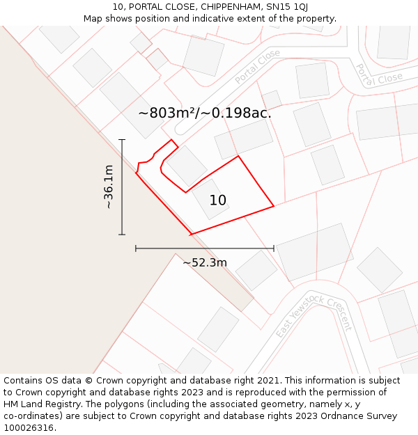 10, PORTAL CLOSE, CHIPPENHAM, SN15 1QJ: Plot and title map