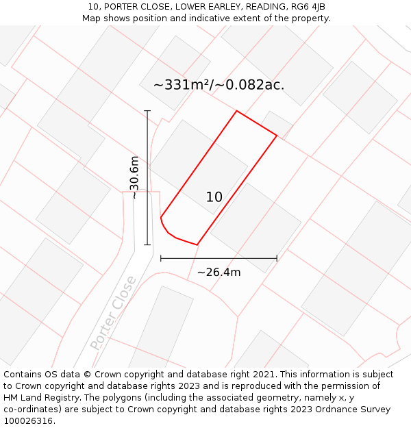 10, PORTER CLOSE, LOWER EARLEY, READING, RG6 4JB: Plot and title map