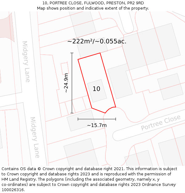 10, PORTREE CLOSE, FULWOOD, PRESTON, PR2 9RD: Plot and title map