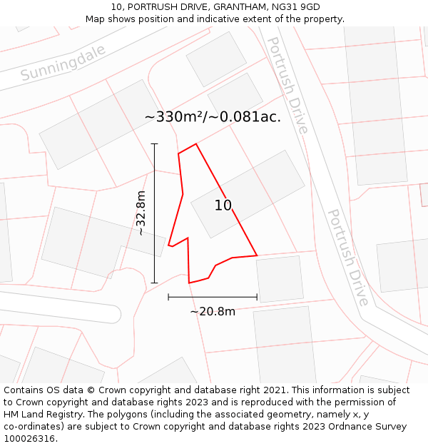 10, PORTRUSH DRIVE, GRANTHAM, NG31 9GD: Plot and title map
