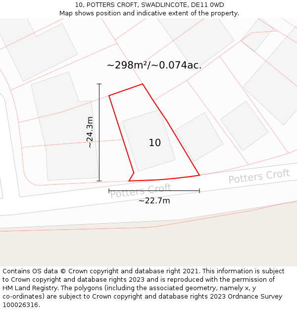 10, POTTERS CROFT, SWADLINCOTE, DE11 0WD: Plot and title map