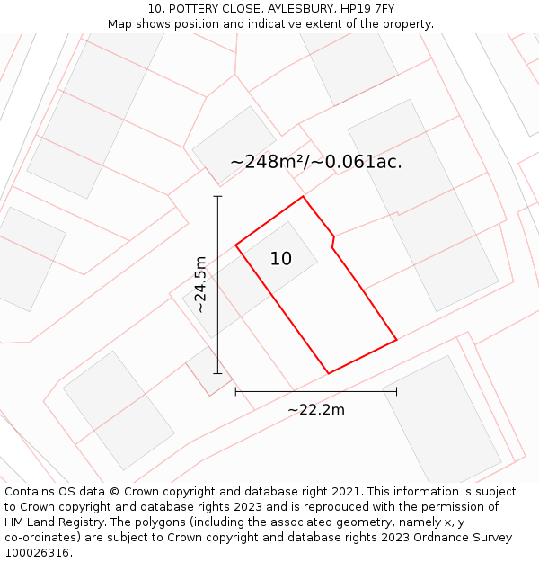 10, POTTERY CLOSE, AYLESBURY, HP19 7FY: Plot and title map