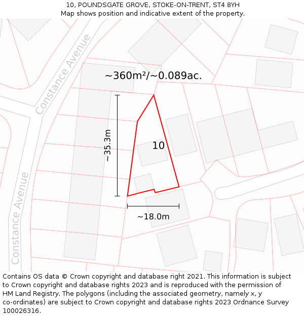 10, POUNDSGATE GROVE, STOKE-ON-TRENT, ST4 8YH: Plot and title map