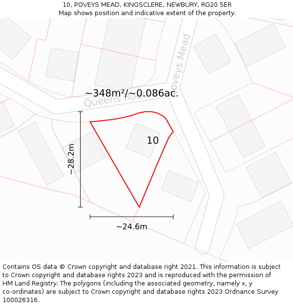 10, POVEYS MEAD, KINGSCLERE, NEWBURY, RG20 5ER: Plot and title map