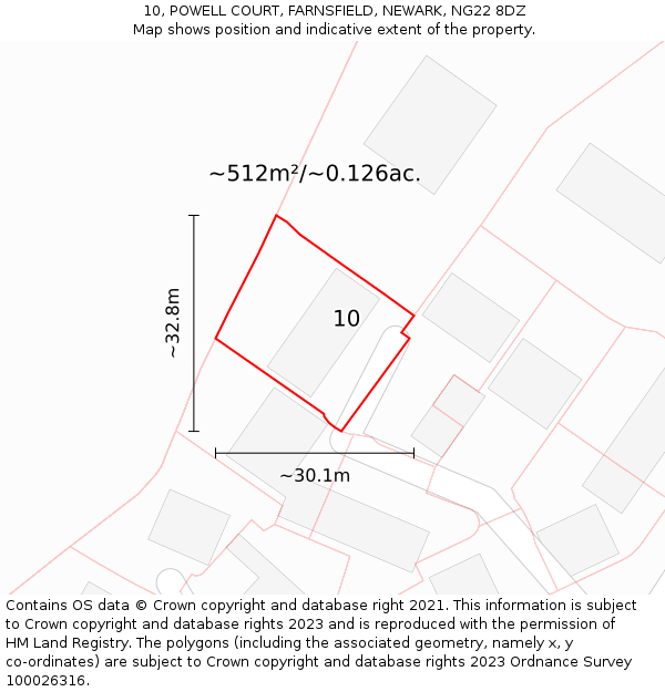 10, POWELL COURT, FARNSFIELD, NEWARK, NG22 8DZ: Plot and title map