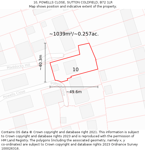 10, POWELLS CLOSE, SUTTON COLDFIELD, B72 1LR: Plot and title map