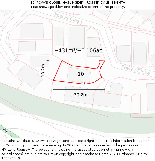 10, POWYS CLOSE, HASLINGDEN, ROSSENDALE, BB4 6TH: Plot and title map