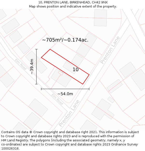 10, PRENTON LANE, BIRKENHEAD, CH42 9NX: Plot and title map