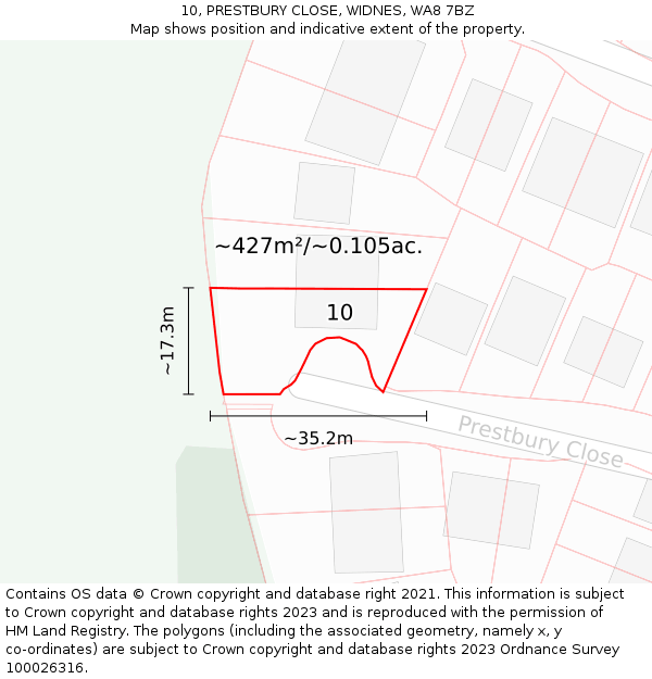 10, PRESTBURY CLOSE, WIDNES, WA8 7BZ: Plot and title map