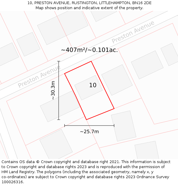 10, PRESTON AVENUE, RUSTINGTON, LITTLEHAMPTON, BN16 2DE: Plot and title map